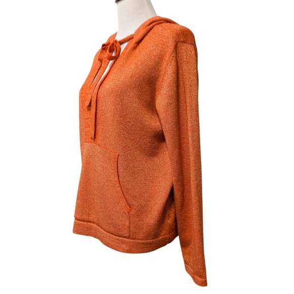 Le Superbe Womens Size M Orange Metallic Peace Sign Wool Cashmere Hooded Sweater - Picture 3 of 12